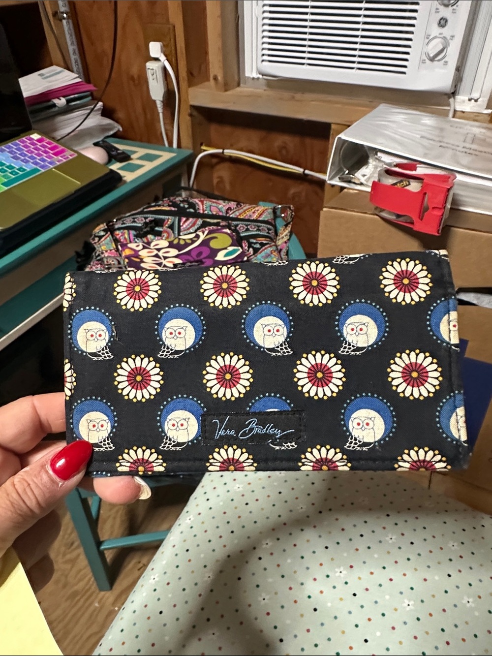 Vera Bradley Black Owl & Daisy Floral Wallet